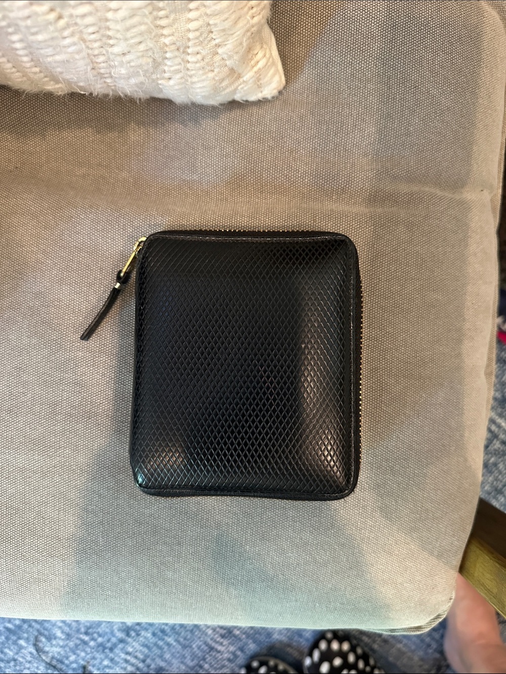 Comme des Garçons Black Textured Zip Wallet with Gold Hardware